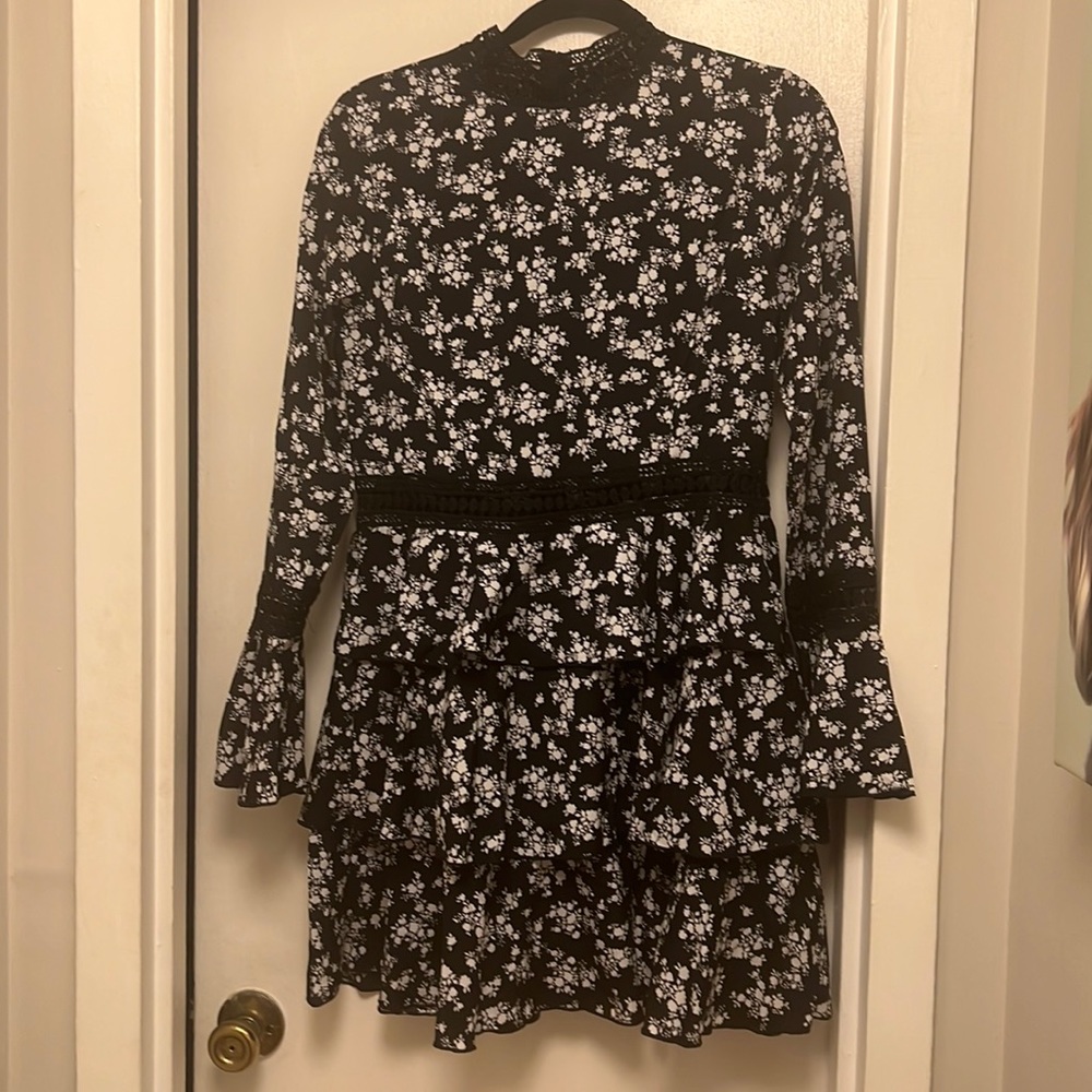 Boohoo black and white floral mini dress
